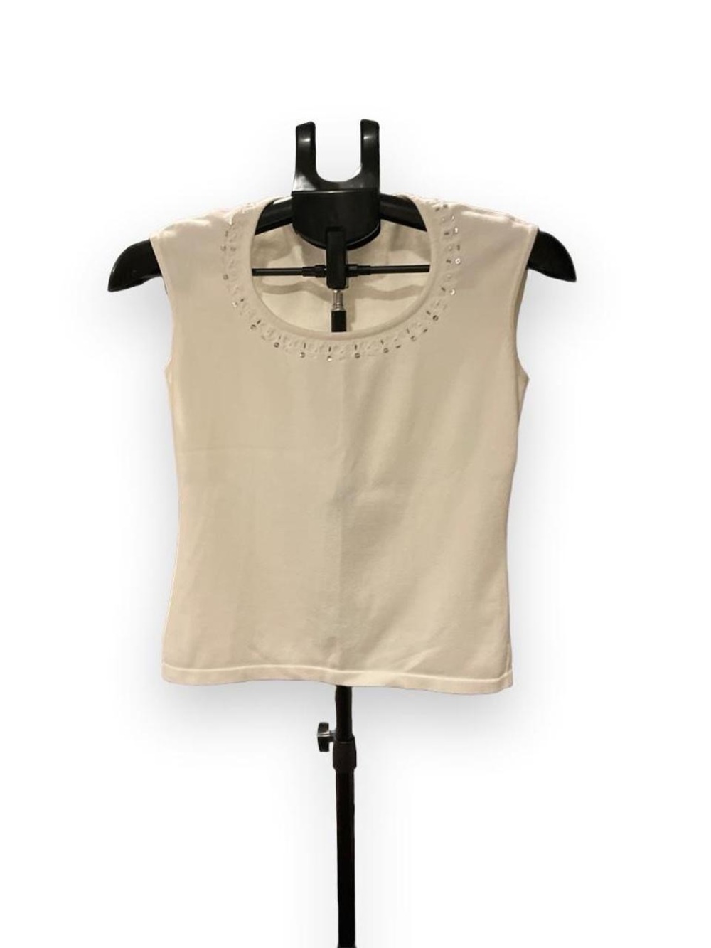 Ann Taylor Cream Embellished Sleeveless Tank